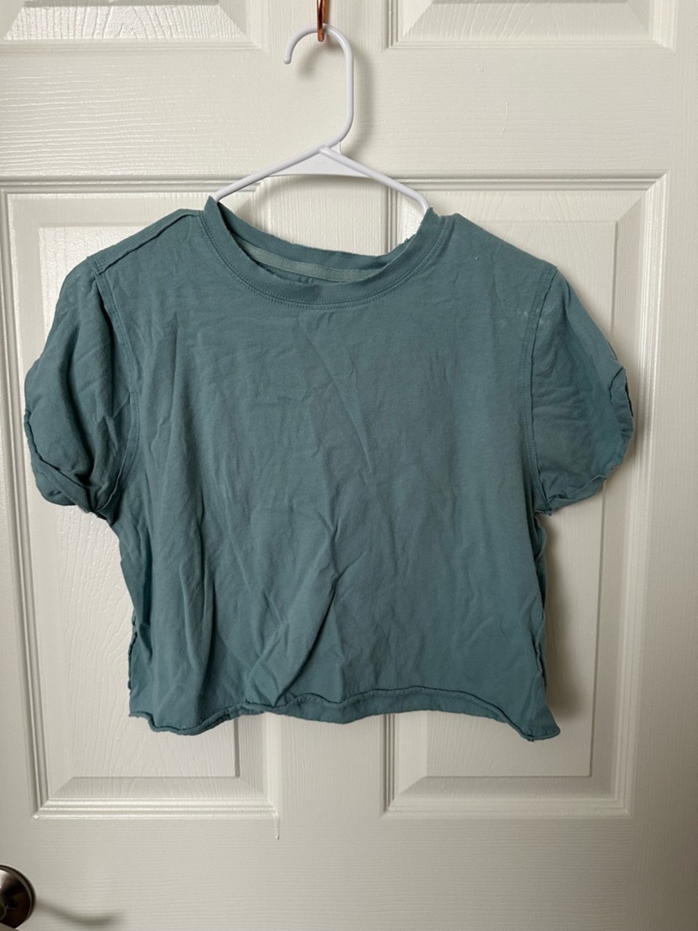 We The Free Teal Cropped Crew Neck Tee